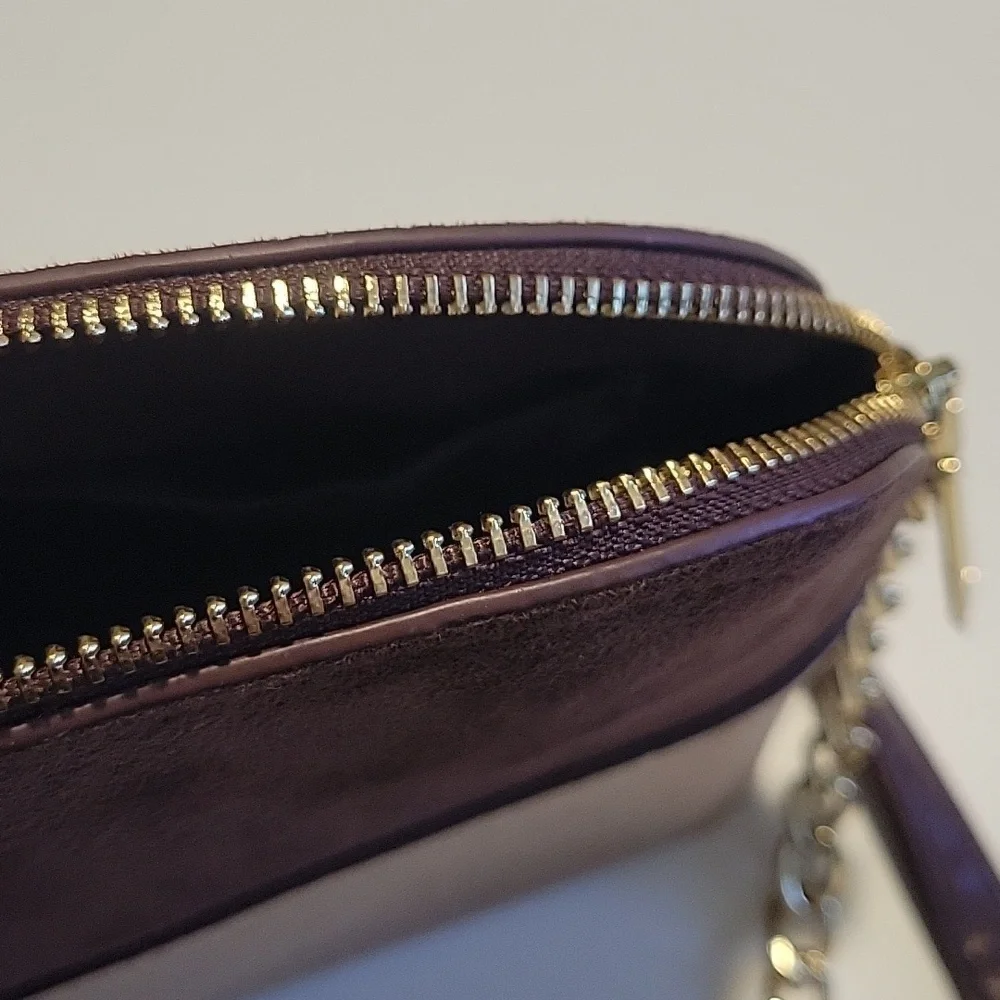 Brown and Tan Patchwork Crossbody Bag With Chain Detail Strap